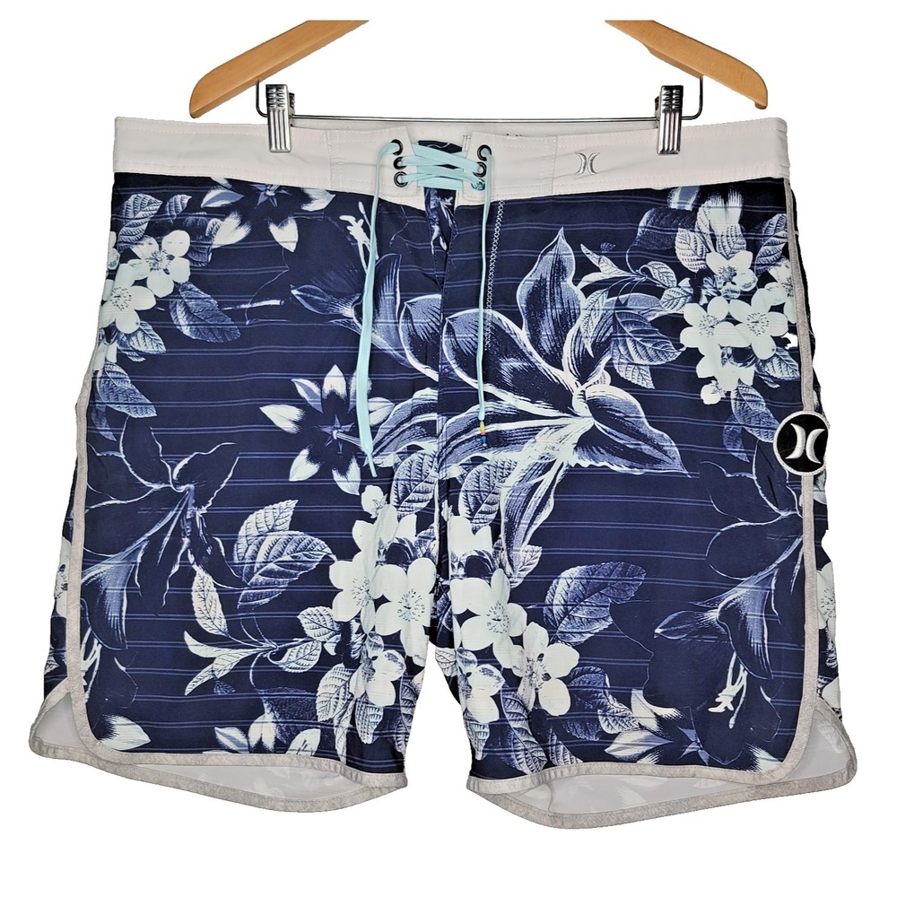 Hurley Phantom Board Shorts Mens 38 Blue Floral Swim Trunks‎ Stretch Surf Shorts